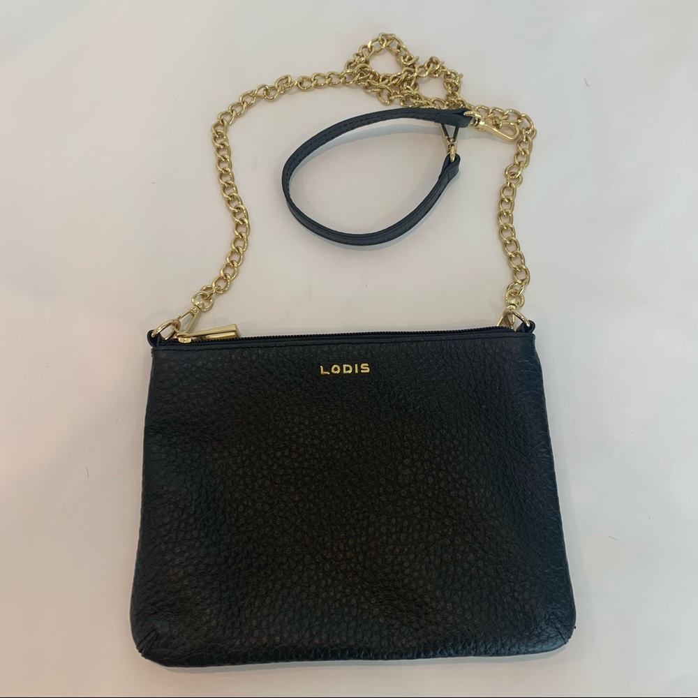 LODIS Emily Crossbody bag five in one convertible black leather with chain strap